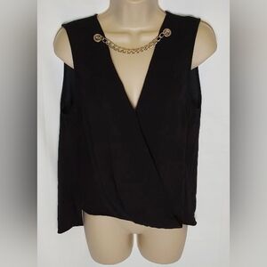 Michael Kors Black V-Neck Sleeveless Camisole with Chain Accent